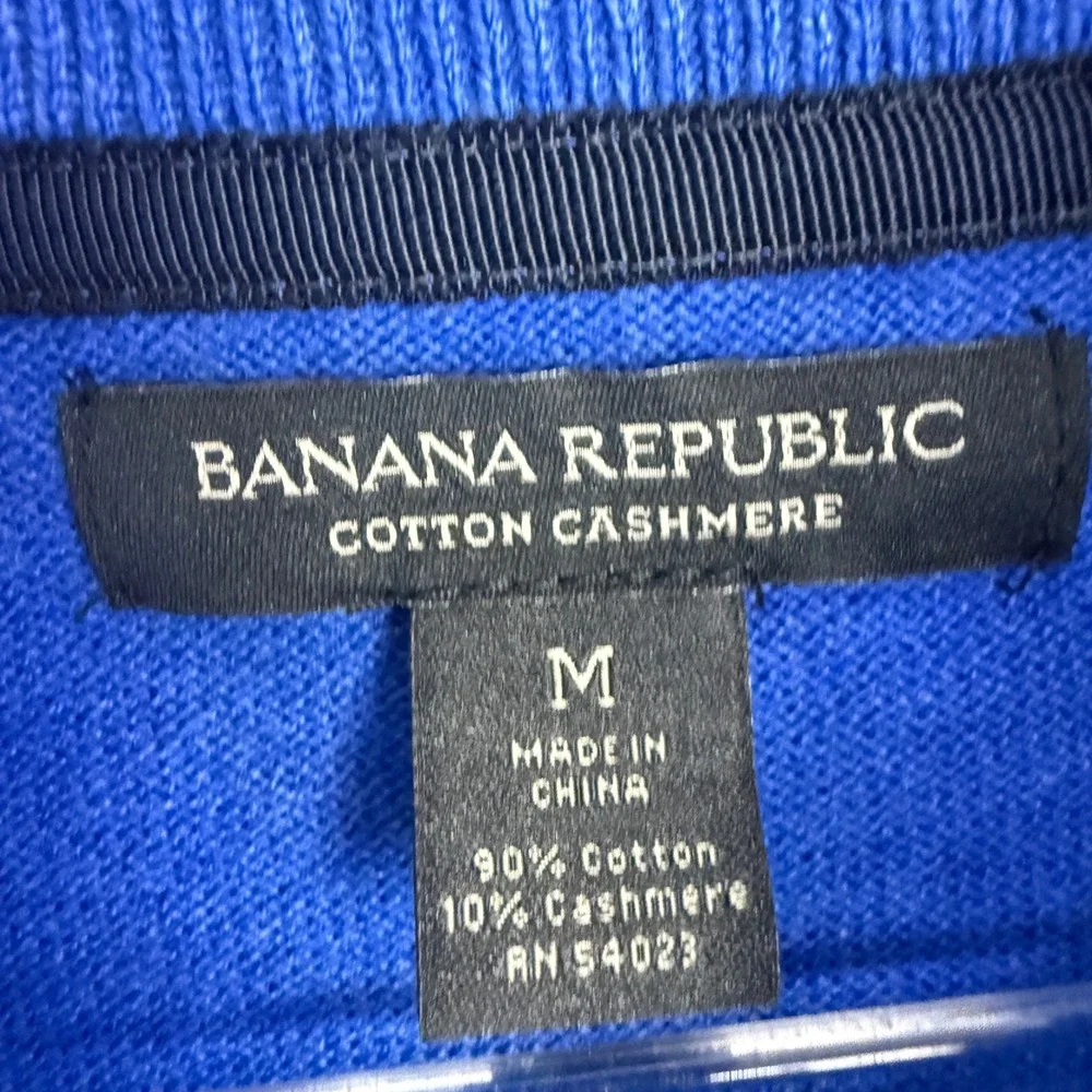 Banana Republic Sweater Mens‎ M Blue Cotton Cashmere Mock Neck Button Pullover